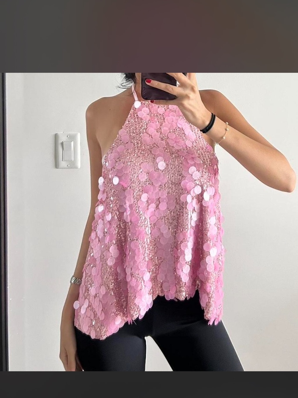 Edikted Pink Sequin Halter Camisole
